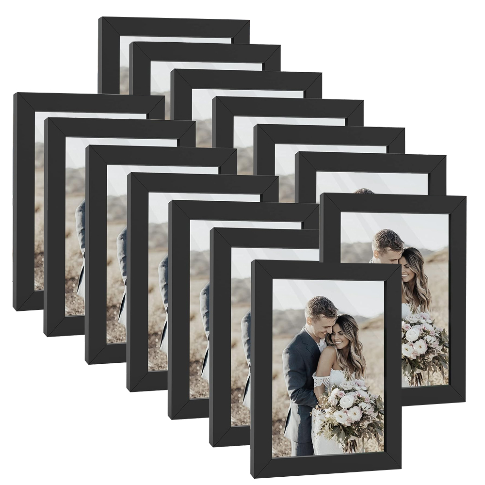 Engraved Wood Frame - 14個の4x6インチの額縁、マットなしの木製フォトフレーム、プリント、絵画、ポスター用の卓上または壁ディスプレイ。