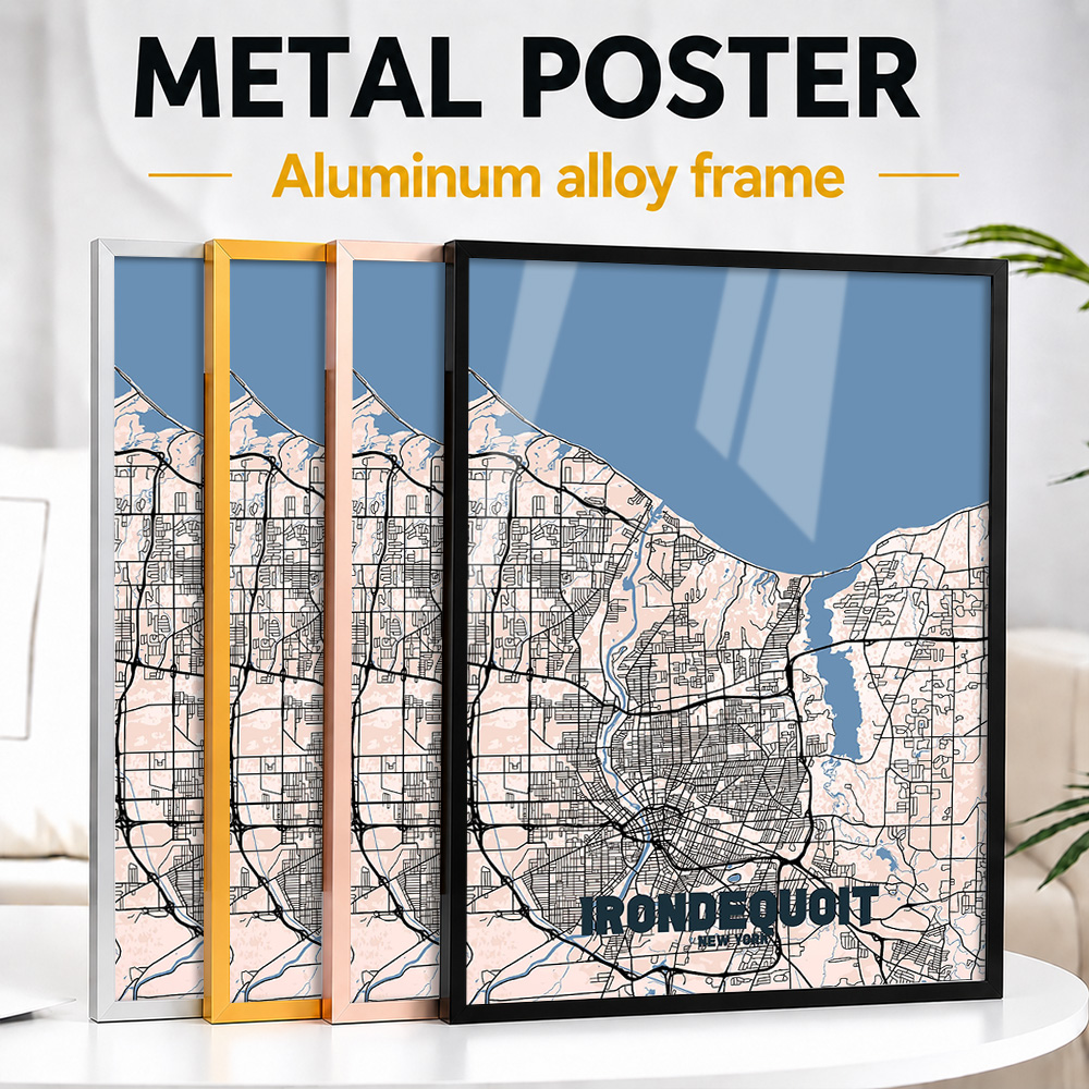 Custom Map Poster - ニューヨーク州アイアンデクオイトの地図入り金属製プリント、カスタマイズされた写真、ミニマリストの線画スタイルのウォールアート、オフィス向け、心のこもった居住者への贈り物