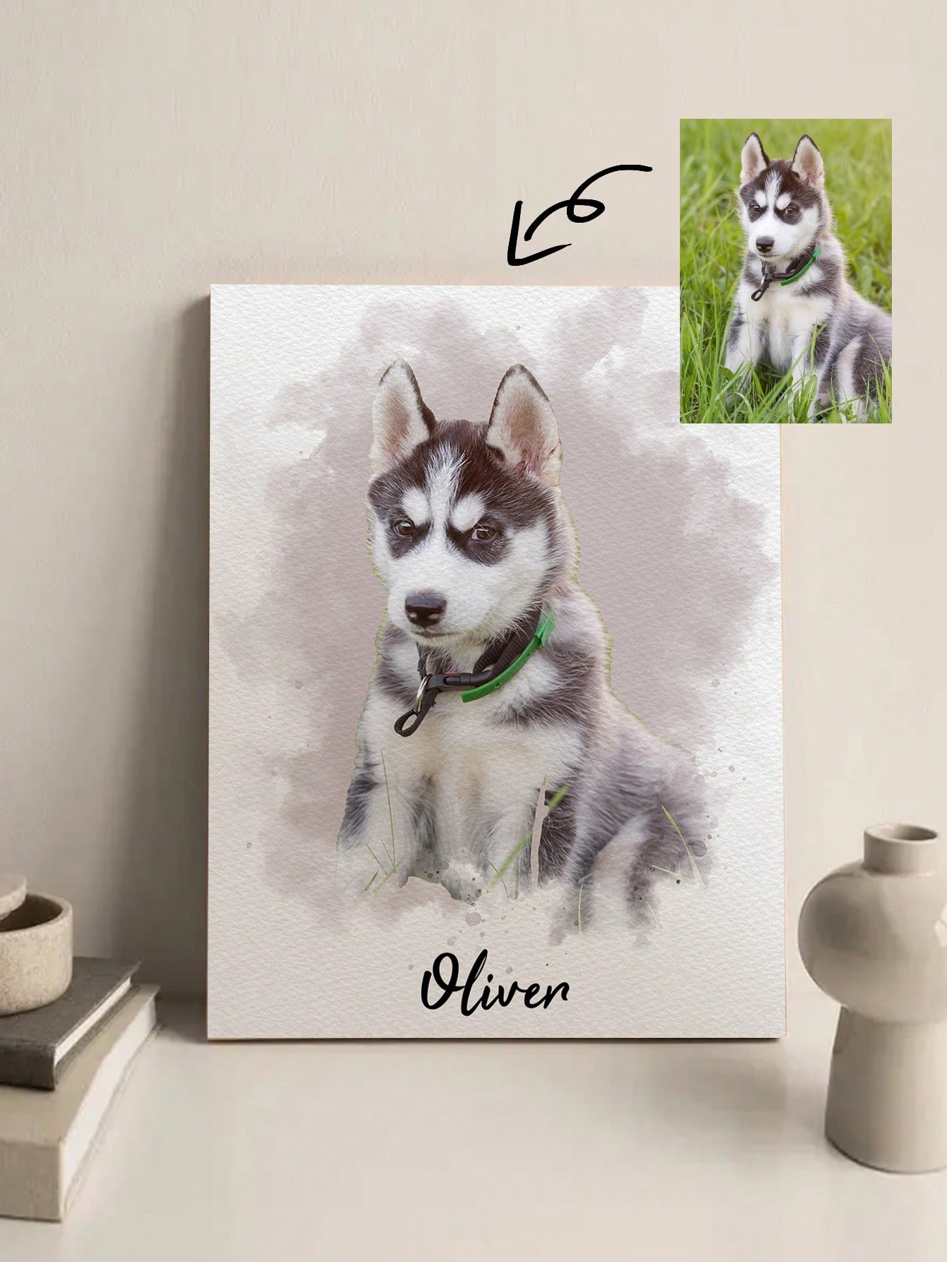 Pet Portrait Custom - オーダーメイドの水彩画風ペットのポートレート写真立て。彼女/彼への特別な贈り物、バレンタインデーのプレゼント、愛犬の追悼写真立てとして最適。