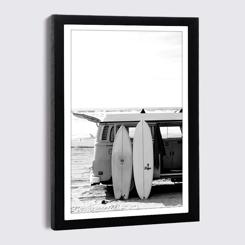 Engraved Wood Frame - 北欧のポスターが付いた黒いフォトフレーム,キャンバス,絵画,ビーチ,海,ヤシ,葉,ボート,馬,a4,13x18cm, 6x8
