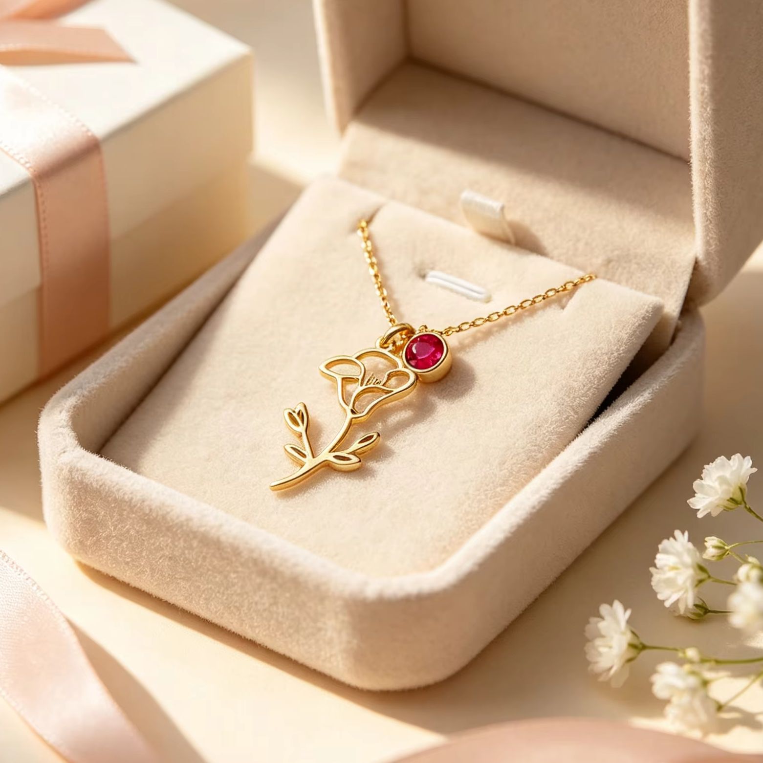 Birth Flower Necklace - カスタマイズされた誕生月の花のステンレススチール製ペンダントネックレス、パーソナライズされた誕生石付き、女性への誕生日プレゼントに最適
