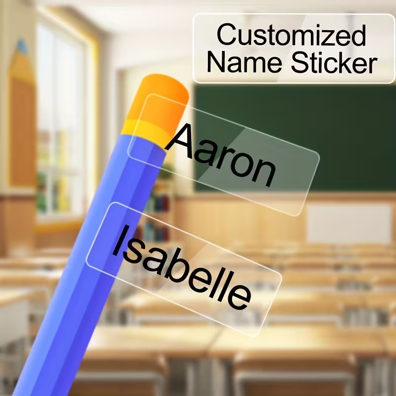 Personalized Name Box - 名前や数字を自由に書き込める、粘着式のオリジナルネームタグ。学校用品、オフィス用品、ボトル、箱などに貼るのに最適。