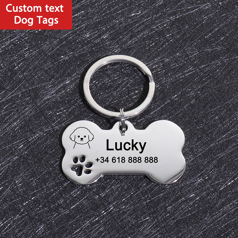 カスタムネームドッグタグ　名入れテキスト入り犬用IDタグ　骨 - Pet Portrait Custom のレビューと価格