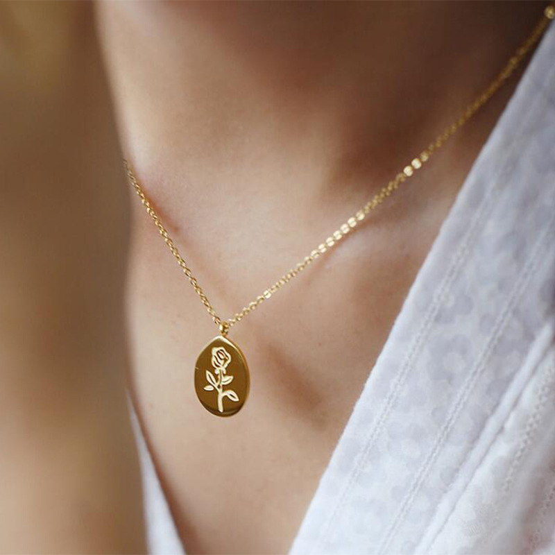 ステンレス鋼のネックレス女性ローズフラワータトゥーチョーカー - Birth Flower Necklace のレビューと価格