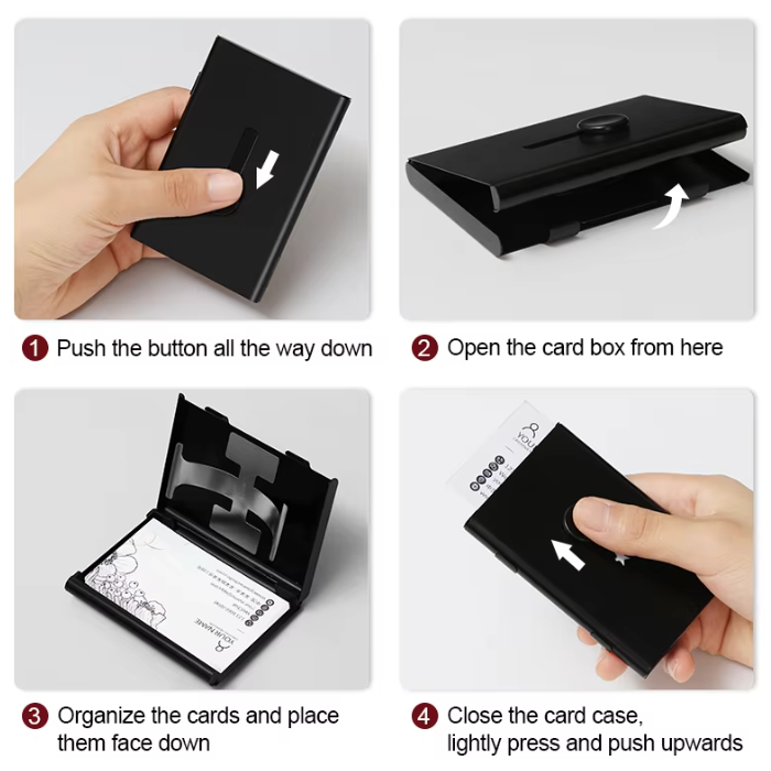 パーソナライズされた名刺入れ アルミ製 メタル製 手押し式  - Personalized Name Box のレビューと価格