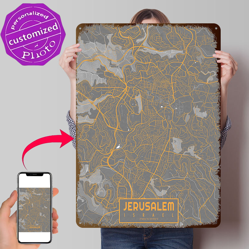 エルサレム市内地図 イスラエル バウハウス 3Dテクスチャプ - Custom Map Poster のレビューと価格