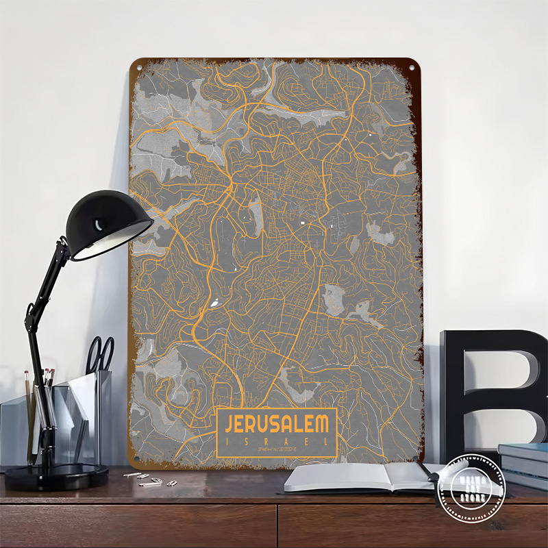 エルサレム市内地図 イスラエル バウハウス 3Dテクスチャプ - Custom Map Poster のレビューと価格