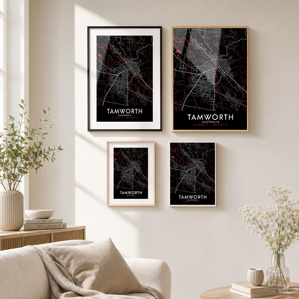 タムワース ダークマップ フレーム付きメタルプリント カスタ - Custom Map Poster のレビューと価格