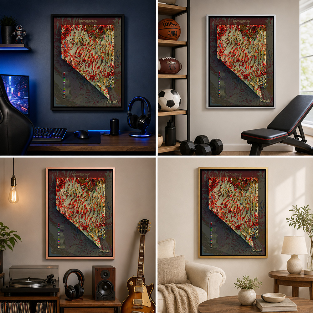 ネバダ州地質図入りアルミ製フレームポスター、カスタマイズされ - Custom Map Poster のレビューと価格