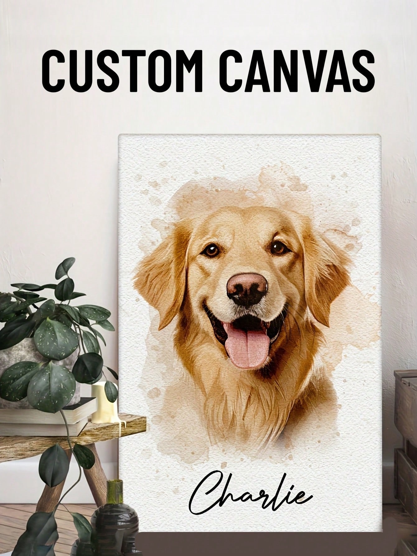 オーダーメイドの水彩画風ペットのポートレート写真立て。彼女/ - Pet Portrait Custom のレビューと価格