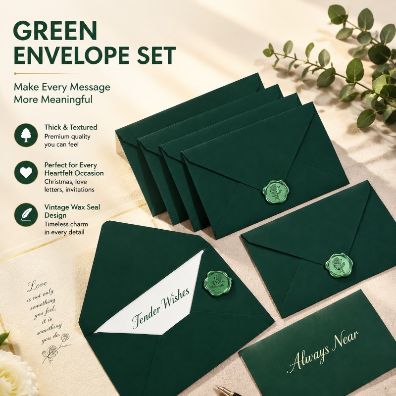 厚みのある緑色の封筒、高級感のあるクリスマスをテーマにした祝 - Wax Seal Letter Kit のレビューと価格