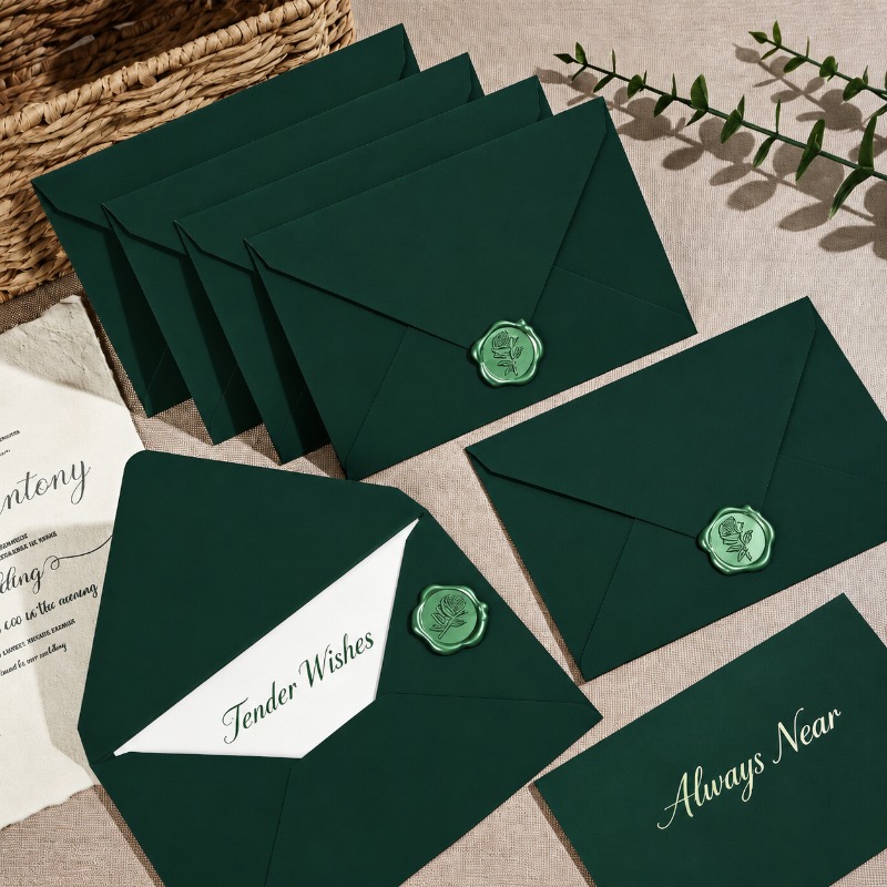 厚みのある緑色の封筒、高級感のあるクリスマスをテーマにした祝 - Wax Seal Letter Kit のレビューと価格