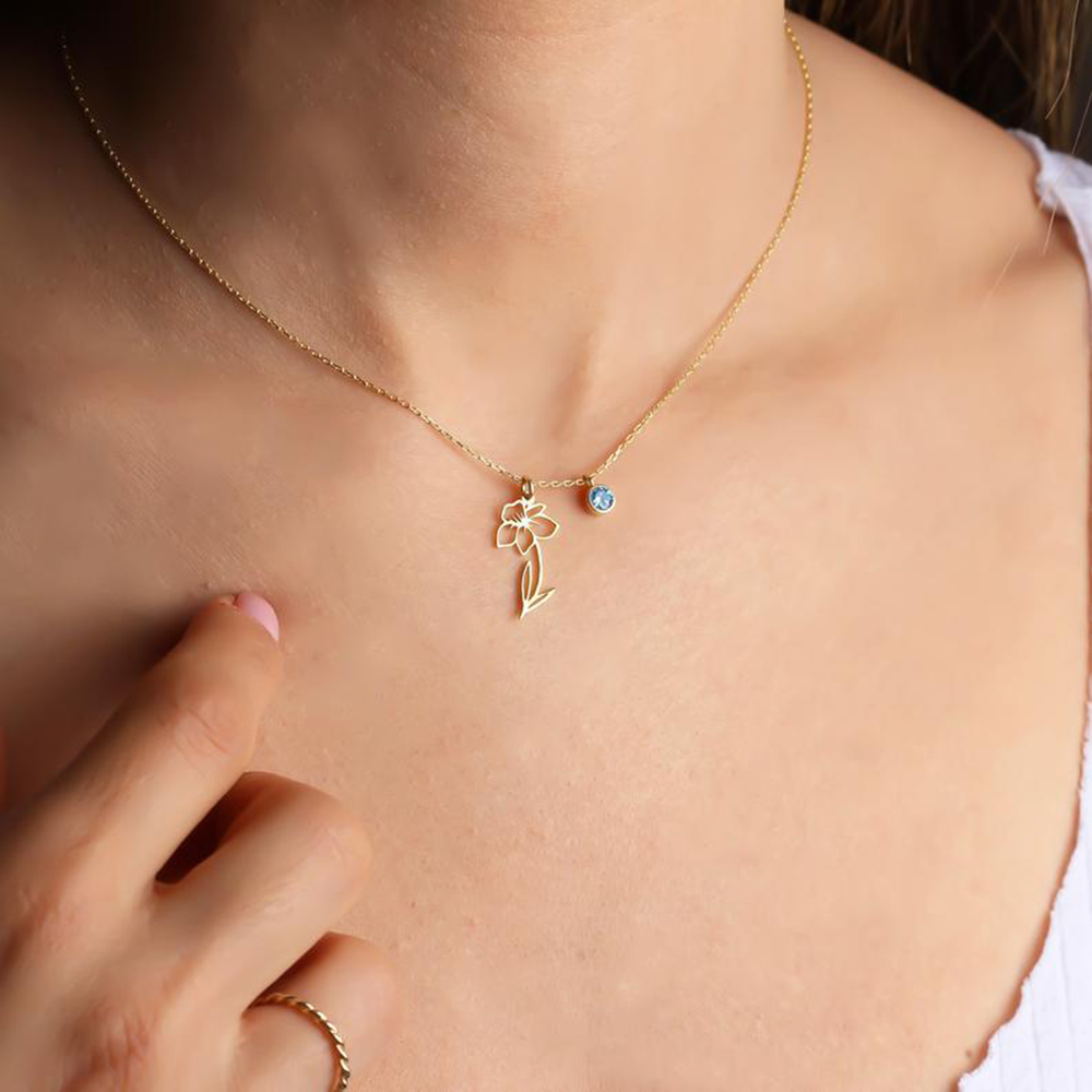 カスタマイズされた誕生月の花のステンレススチール製ペンダント - Birth Flower Necklace のレビューと価格